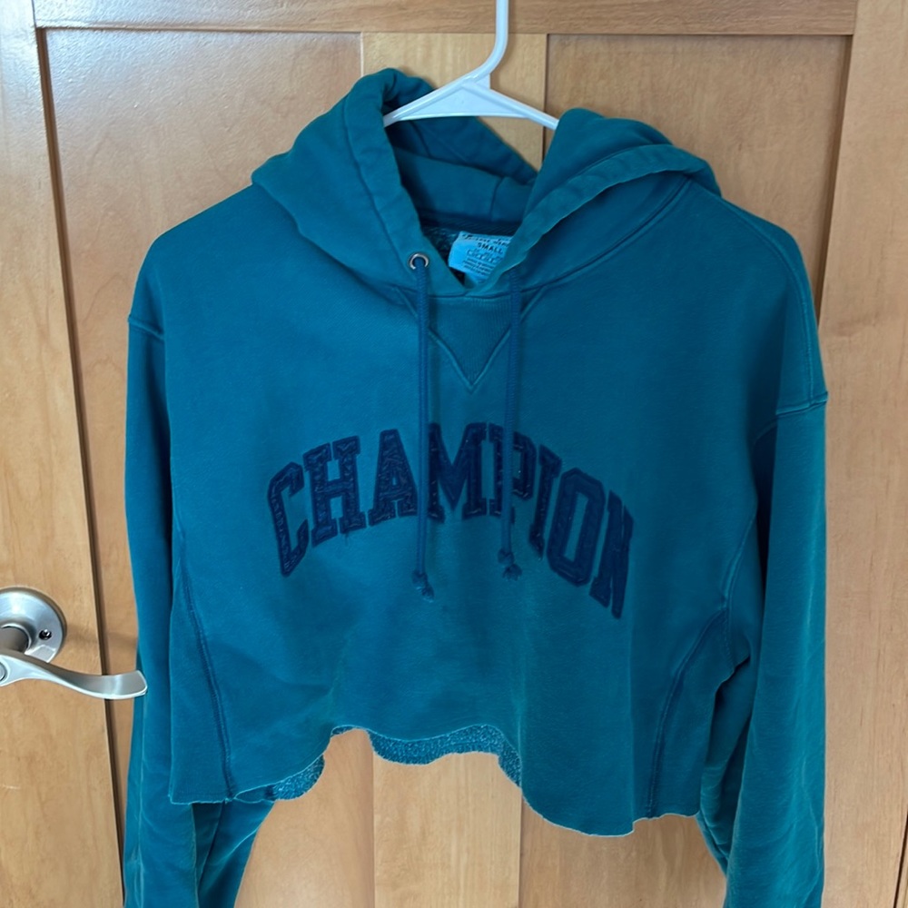Small turquoise blue champion cropped sweatshirt